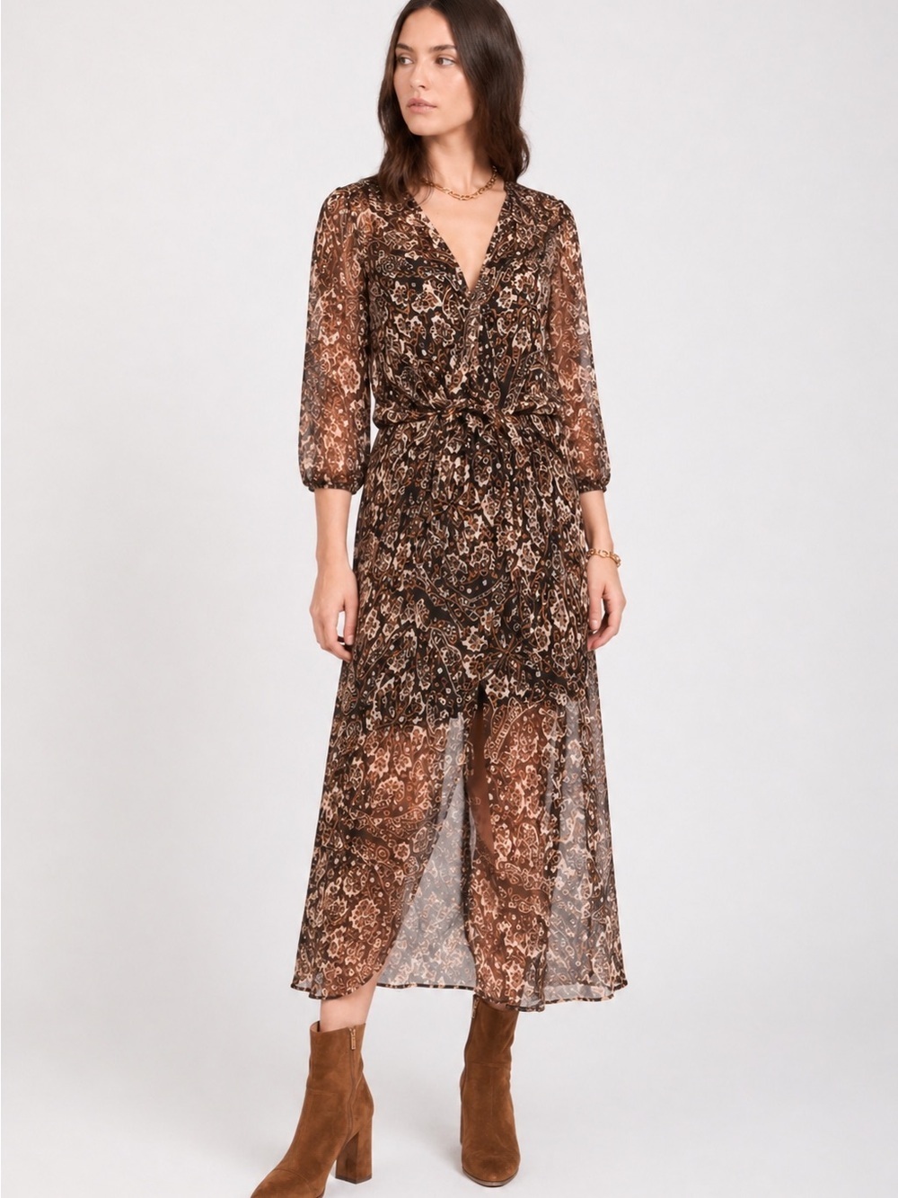 Jade by Johnny Was silk chiffon Midi Jolene dress Small